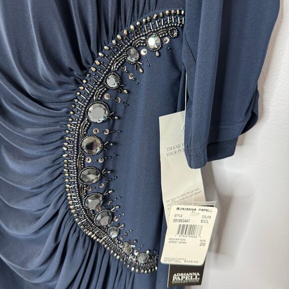 Adrianna Papell Beaded Jersey Maxi Dress Eclipse Blue Mother of the Bride Sz 20W - Picture 9 of 16